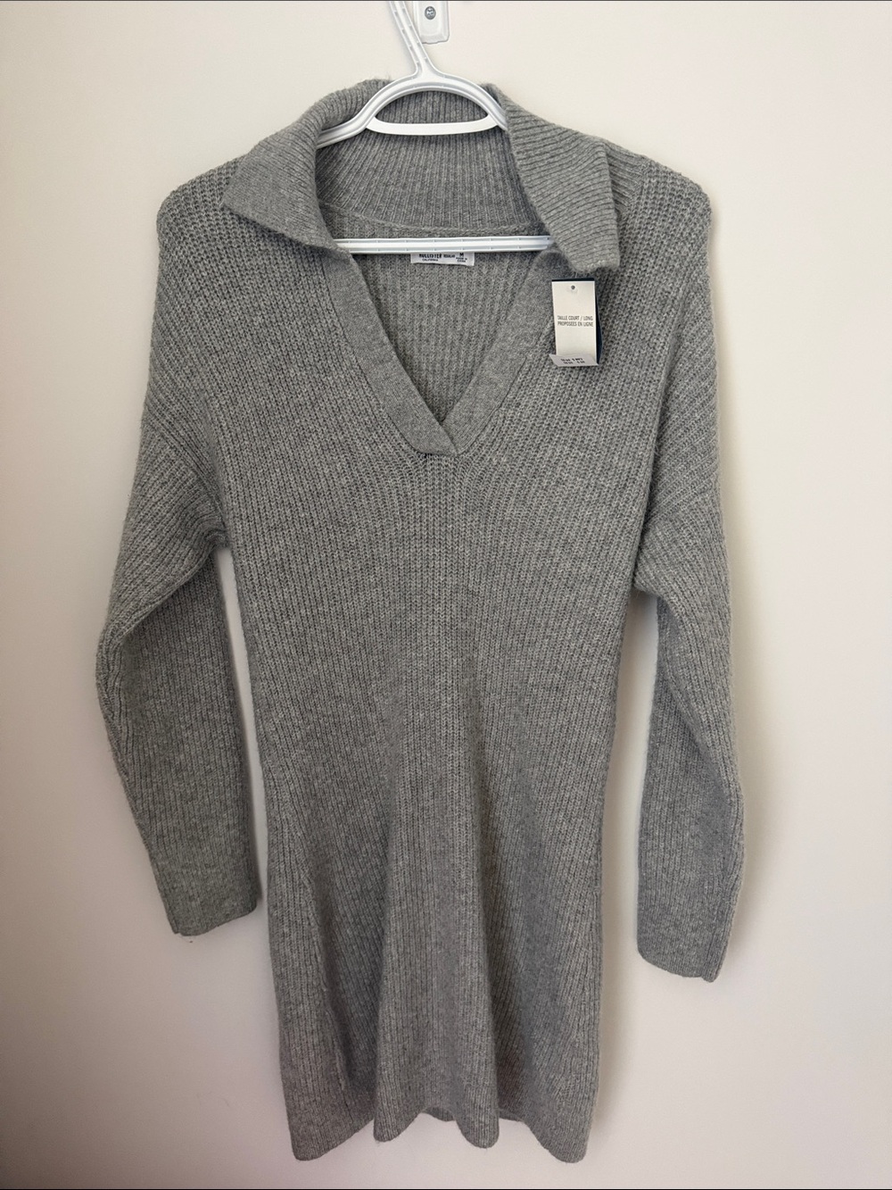 Hollister Gray Ribbed V-Neck Sweater Dress